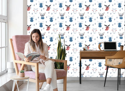 Wallpaper Animas And Trees In Scandinavian Style