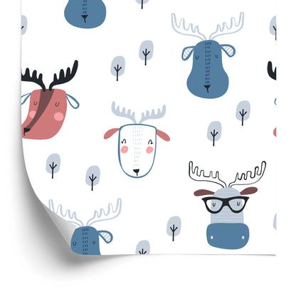 Wallpaper Animas And Trees In Scandinavian Style