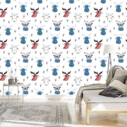 Wallpaper Animas And Trees In Scandinavian Style