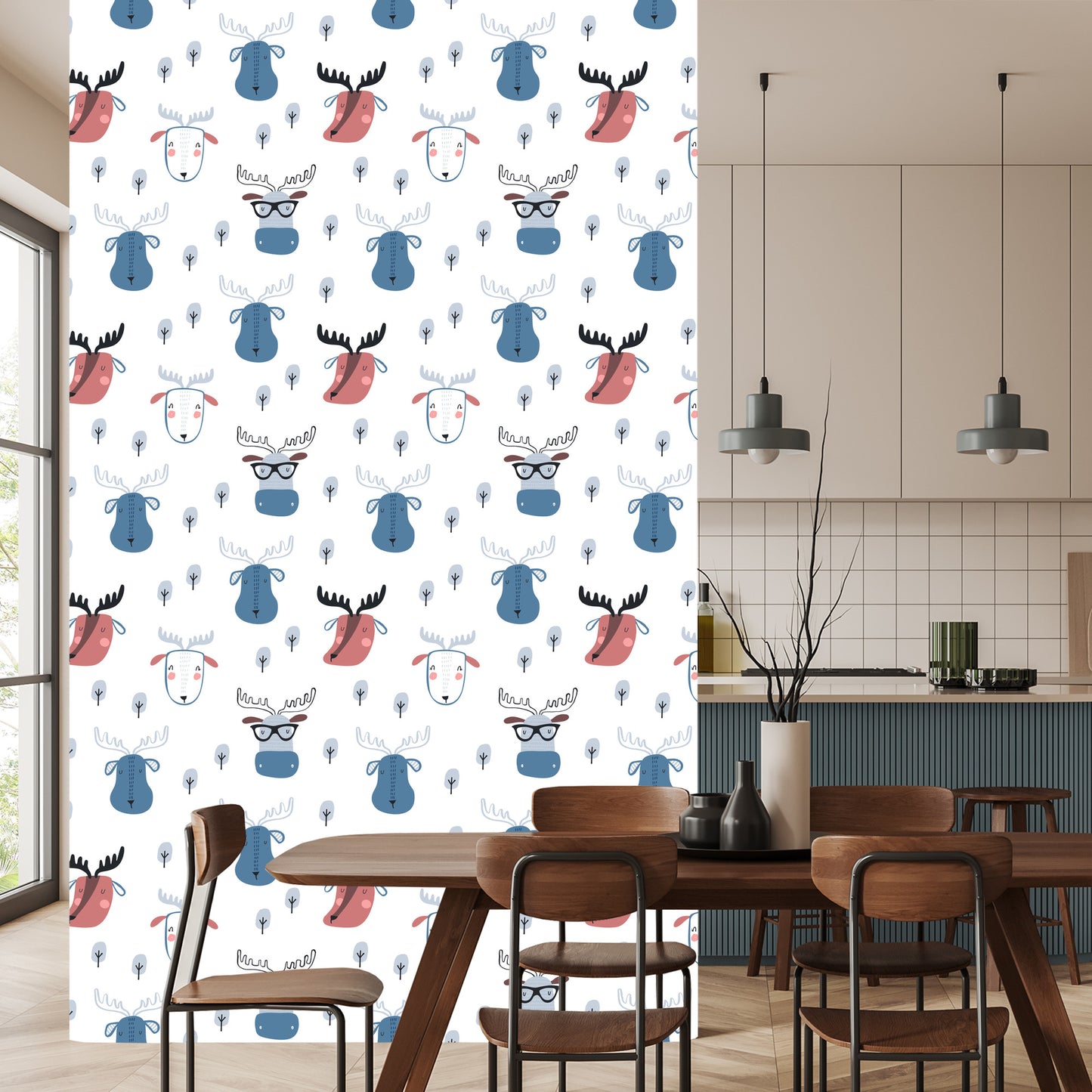 Wallpaper Animas And Trees In Scandinavian Style