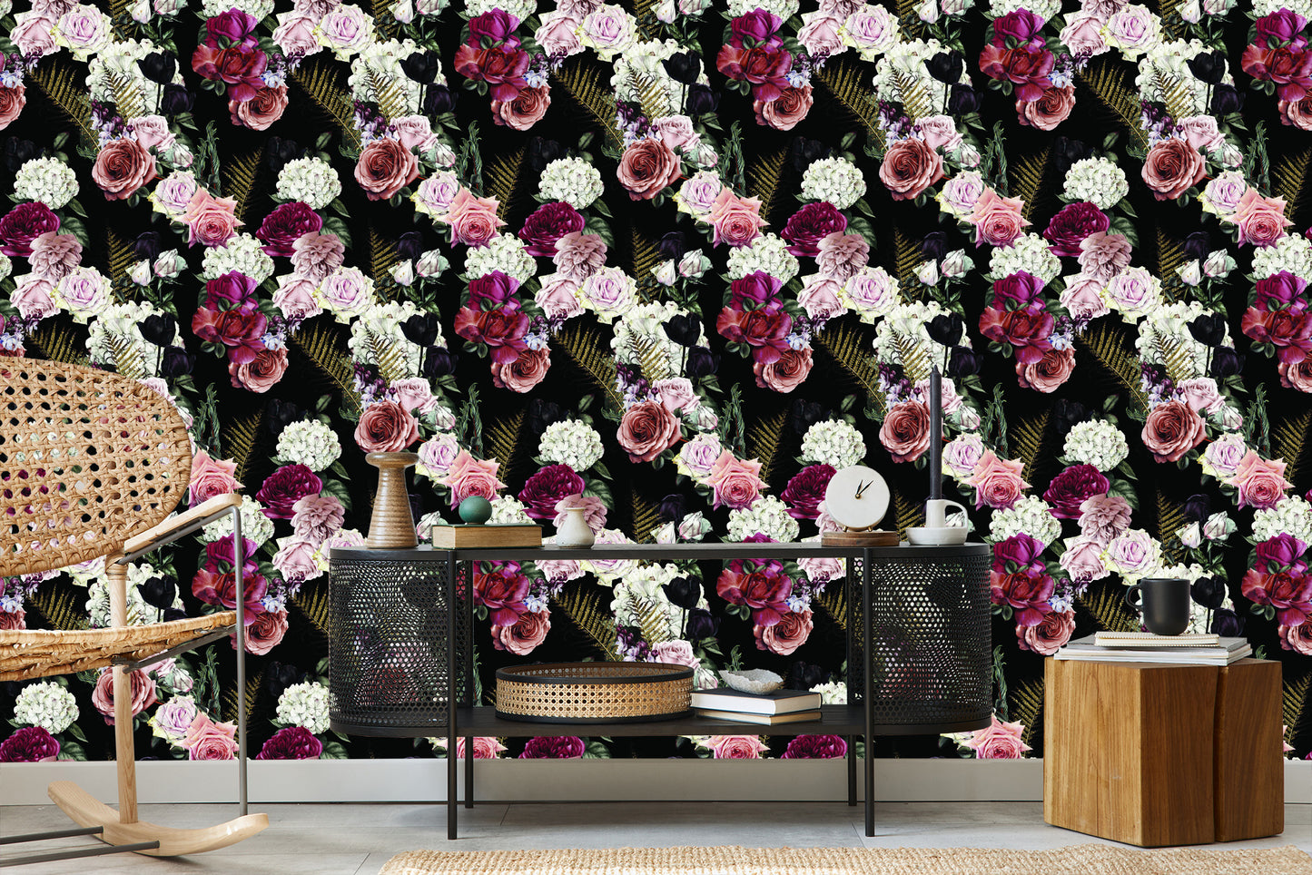 Wallpaper Roses Fern Leaves