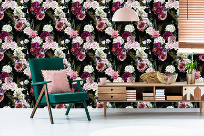 Wallpaper Roses Fern Leaves