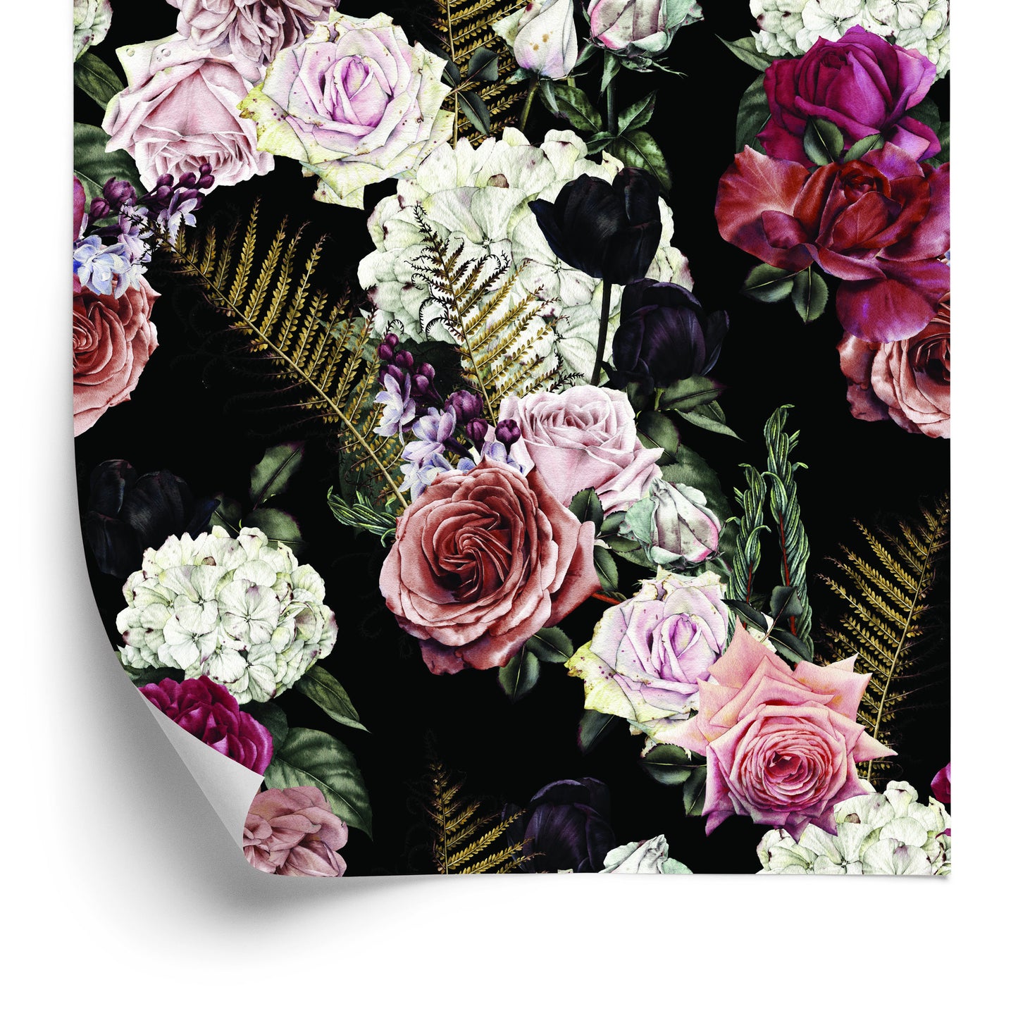 Wallpaper Roses Fern Leaves
