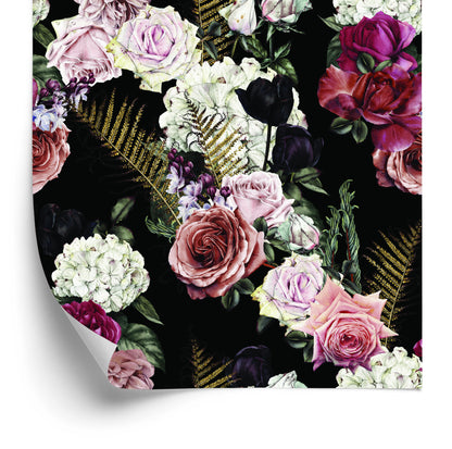 Wallpaper Roses Fern Leaves