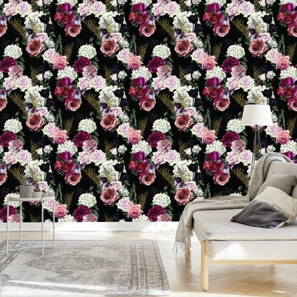 Wallpaper Roses Fern Leaves