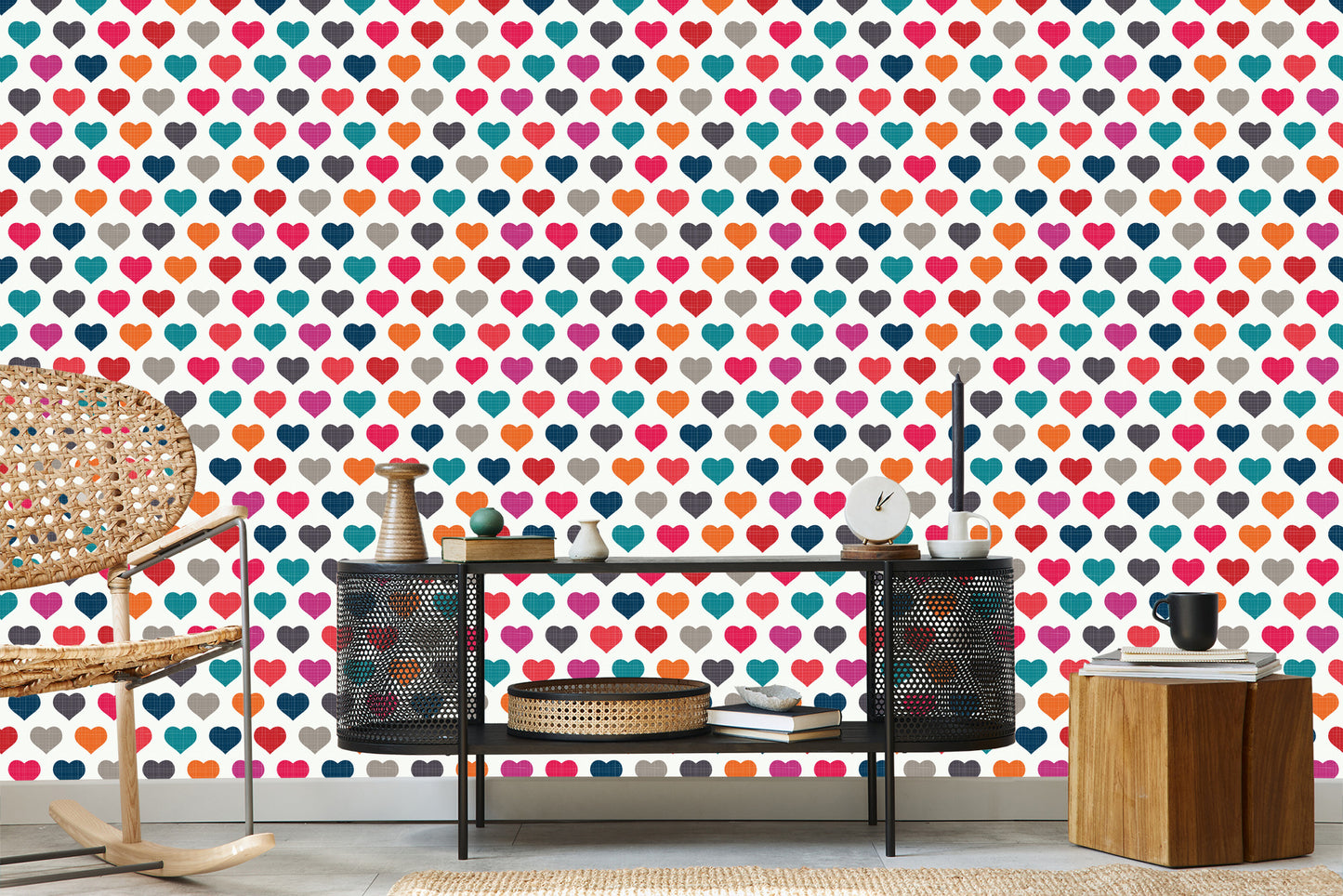 Wallpaper Colorful Hearts In Retro Style