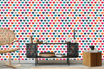 Wallpaper Colorful Hearts In Retro Style