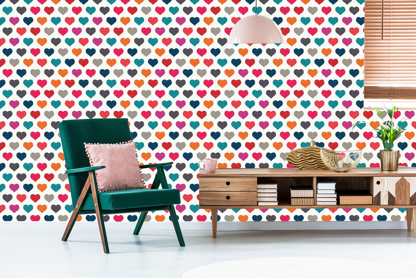 Wallpaper Colorful Hearts In Retro Style