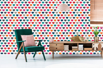 Wallpaper Colorful Hearts In Retro Style