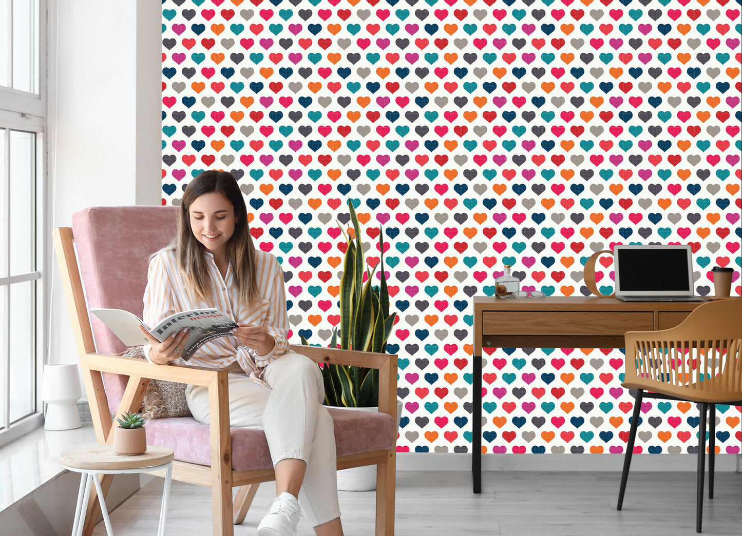 Wallpaper Colorful Hearts In Retro Style