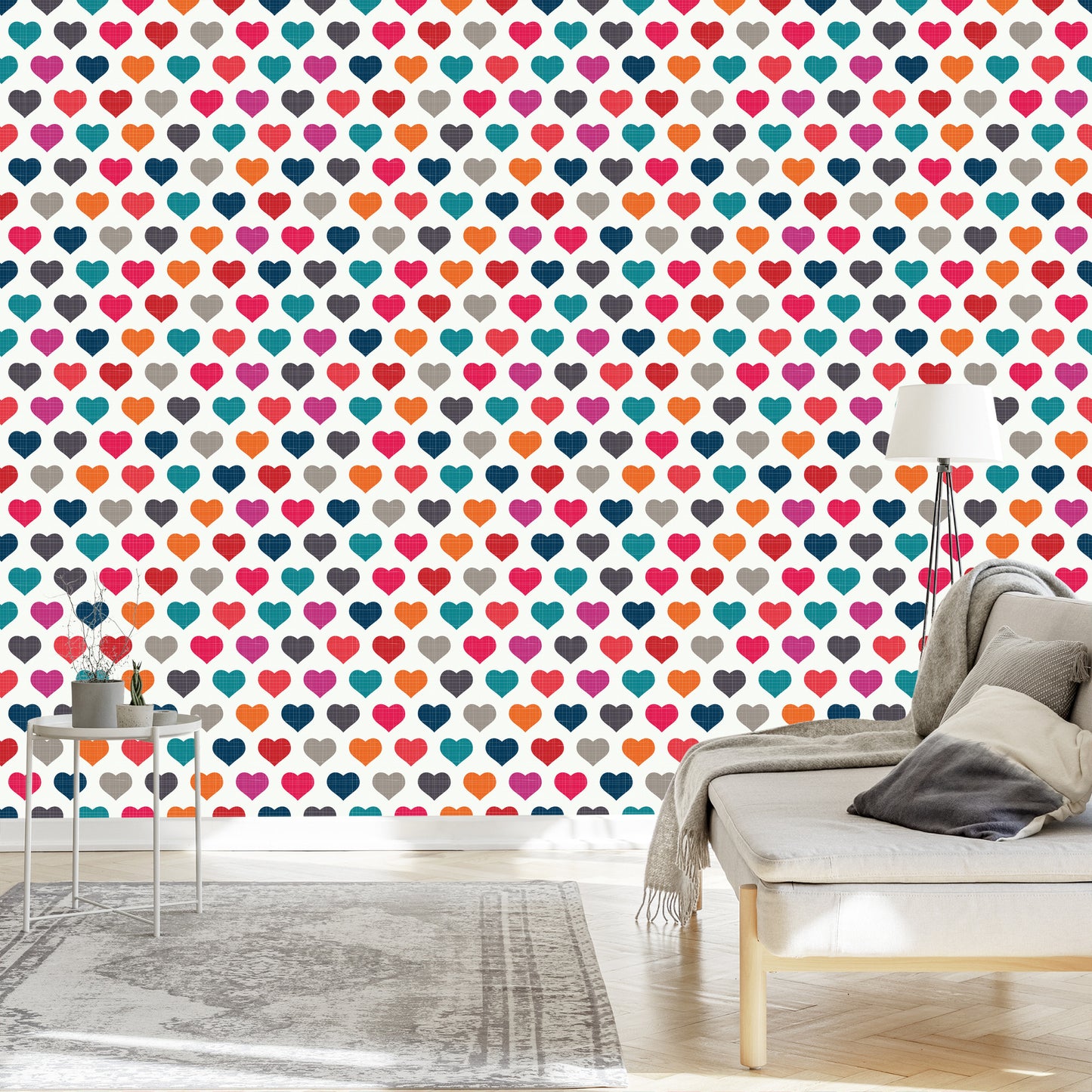 Wallpaper Colorful Hearts In Retro Style