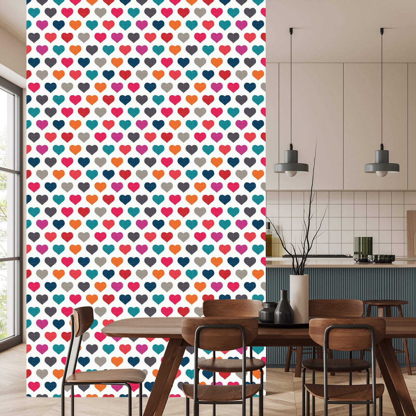 Wallpaper Colorful Hearts In Retro Style