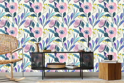Wallpaper Flowers In Pastel Colors In Retro Style