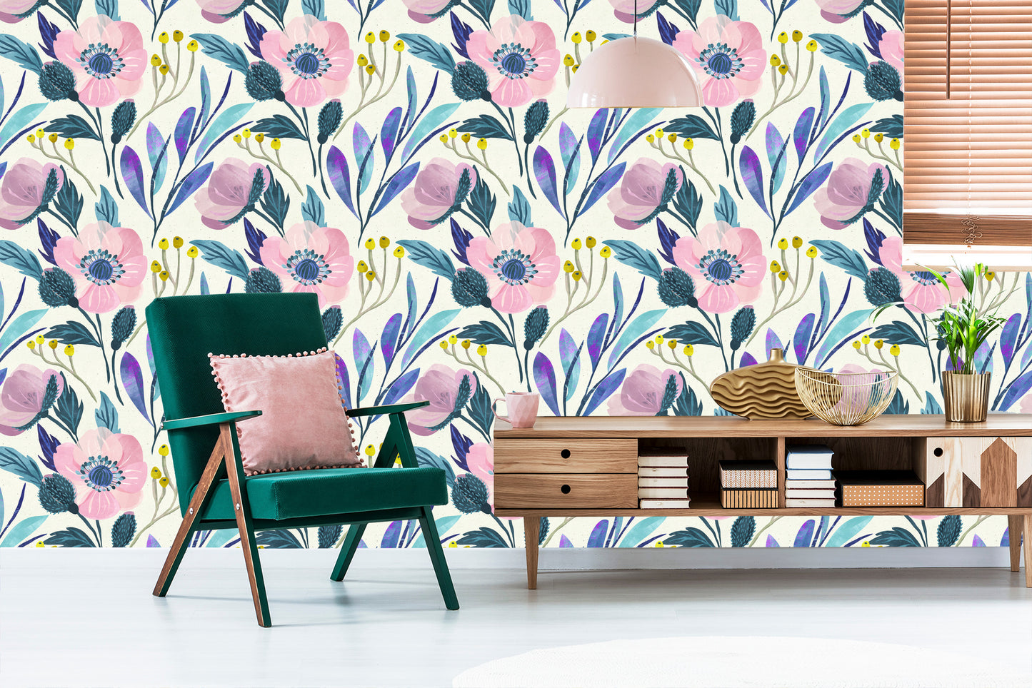 Wallpaper Flowers In Pastel Colors In Retro Style