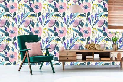 Wallpaper Flowers In Pastel Colors In Retro Style