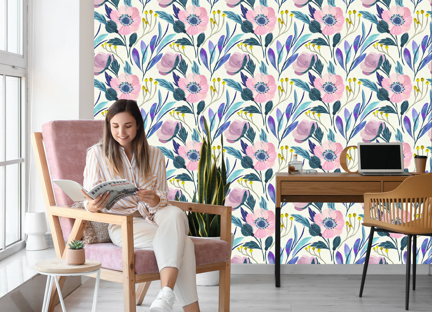 Wallpaper Flowers In Pastel Colors In Retro Style