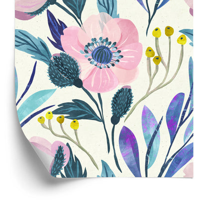 Wallpaper Flowers In Pastel Colors In Retro Style