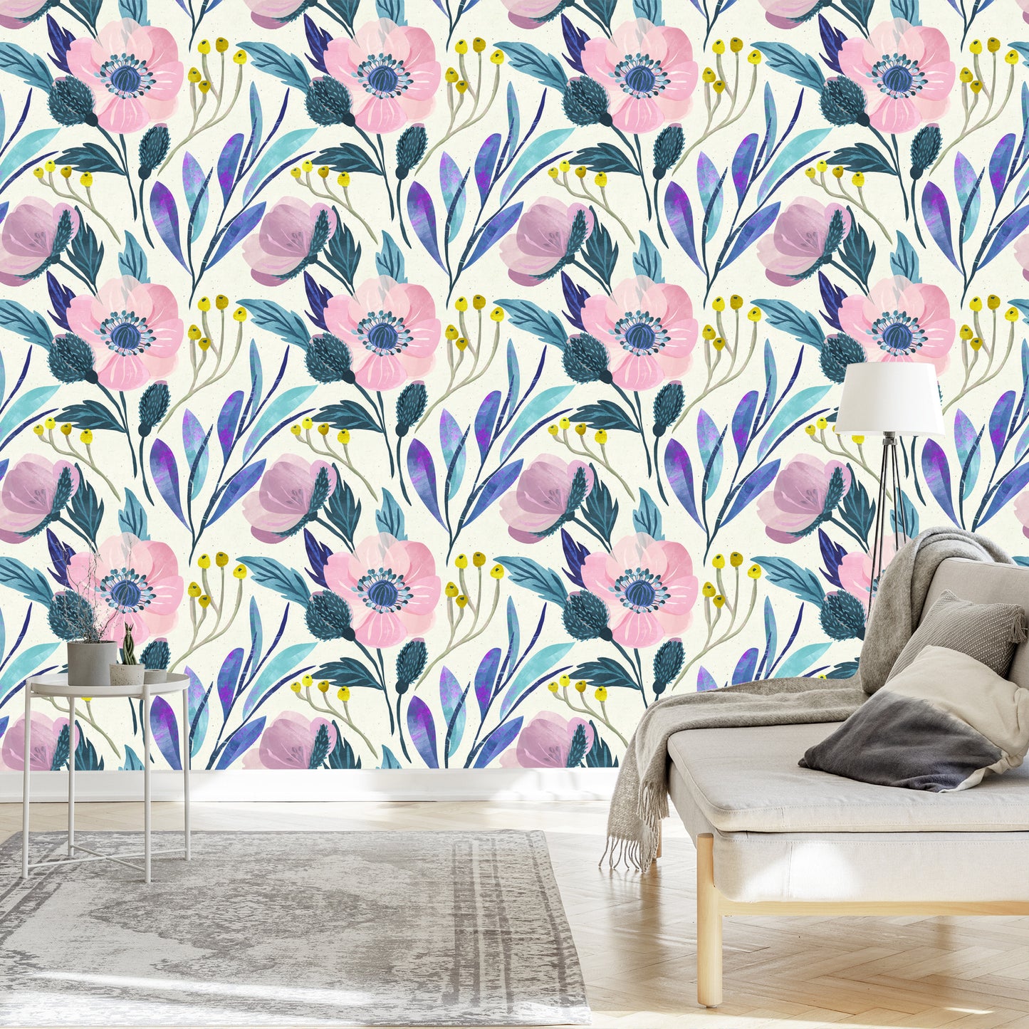 Wallpaper Flowers In Pastel Colors In Retro Style