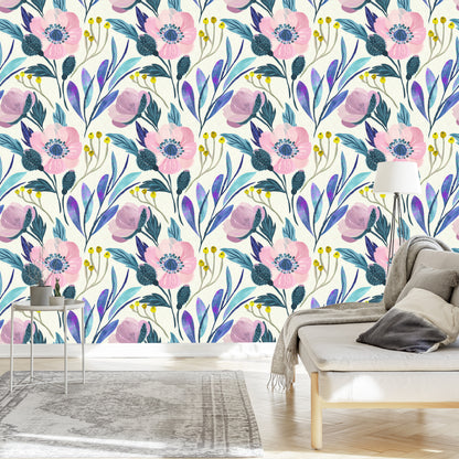 Wallpaper Flowers In Pastel Colors In Retro Style