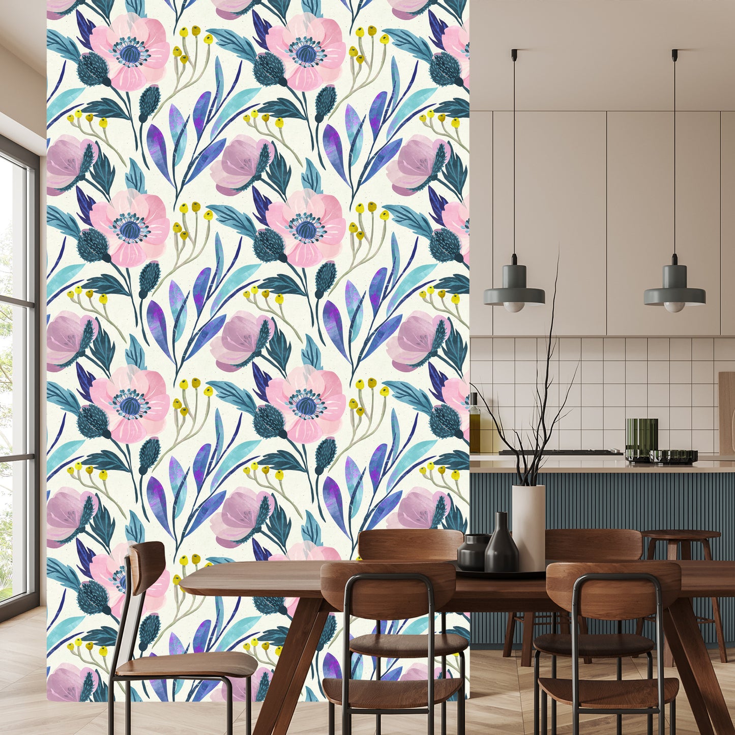 Wallpaper Flowers In Pastel Colors In Retro Style