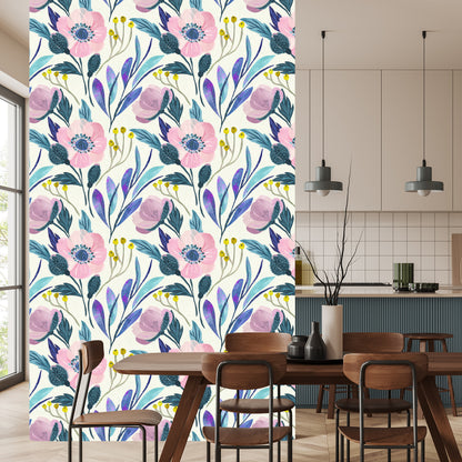 Wallpaper Flowers In Pastel Colors In Retro Style