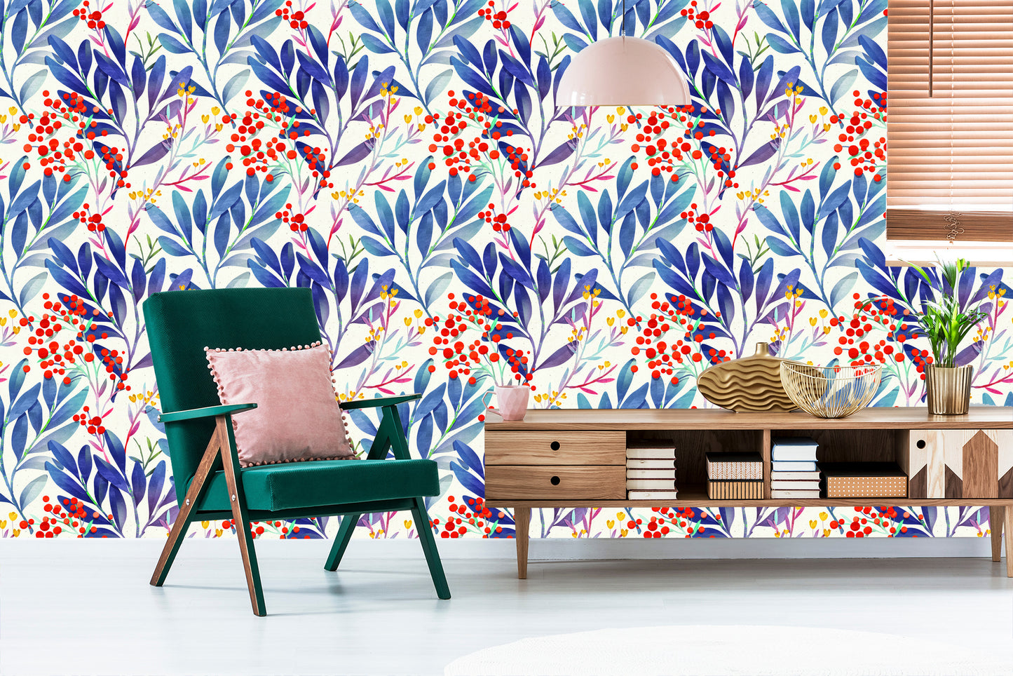 Wallpaper Colorful Flowers In Retro Style
