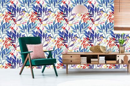 Wallpaper Colorful Flowers In Retro Style