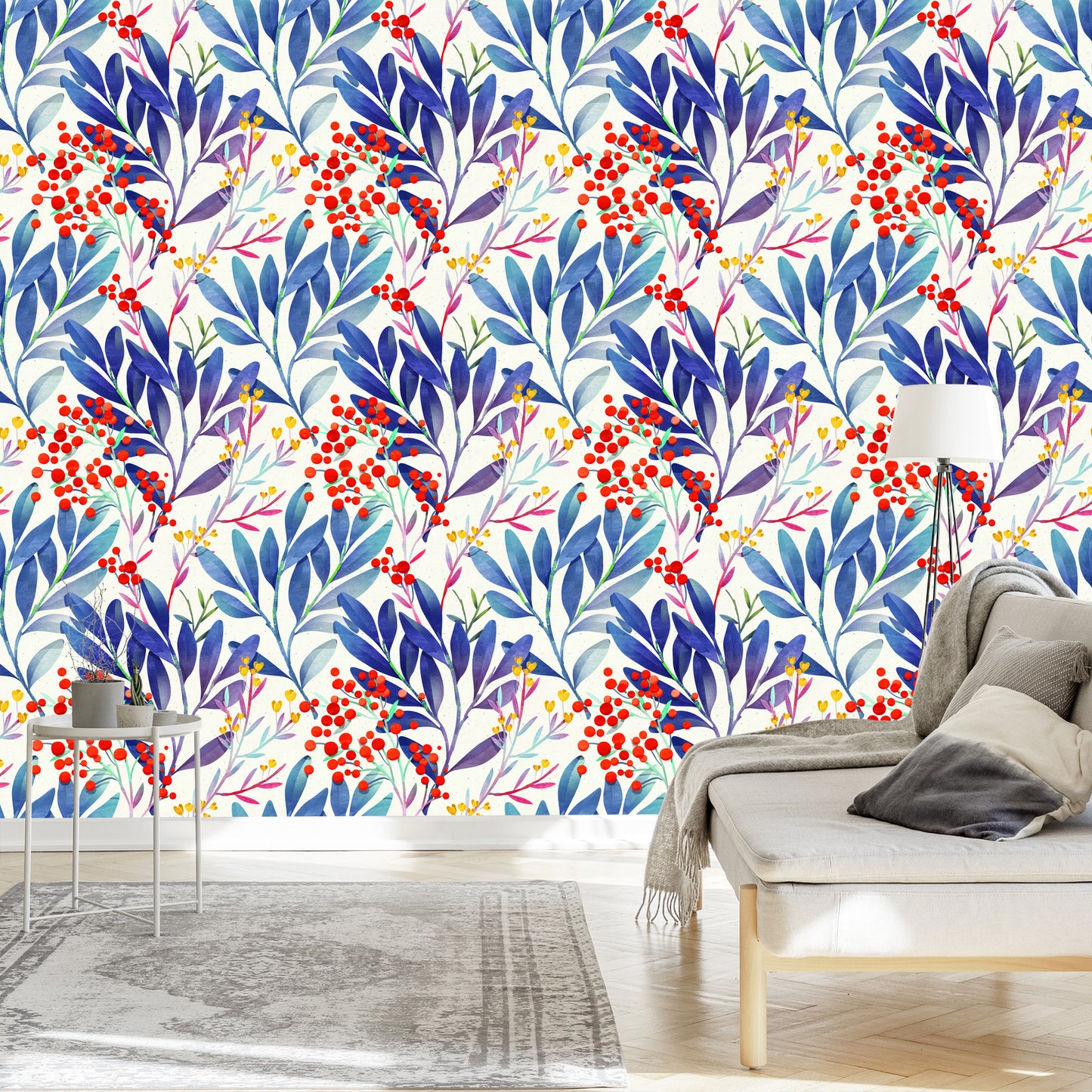 Wallpaper Colorful Flowers In Retro Style