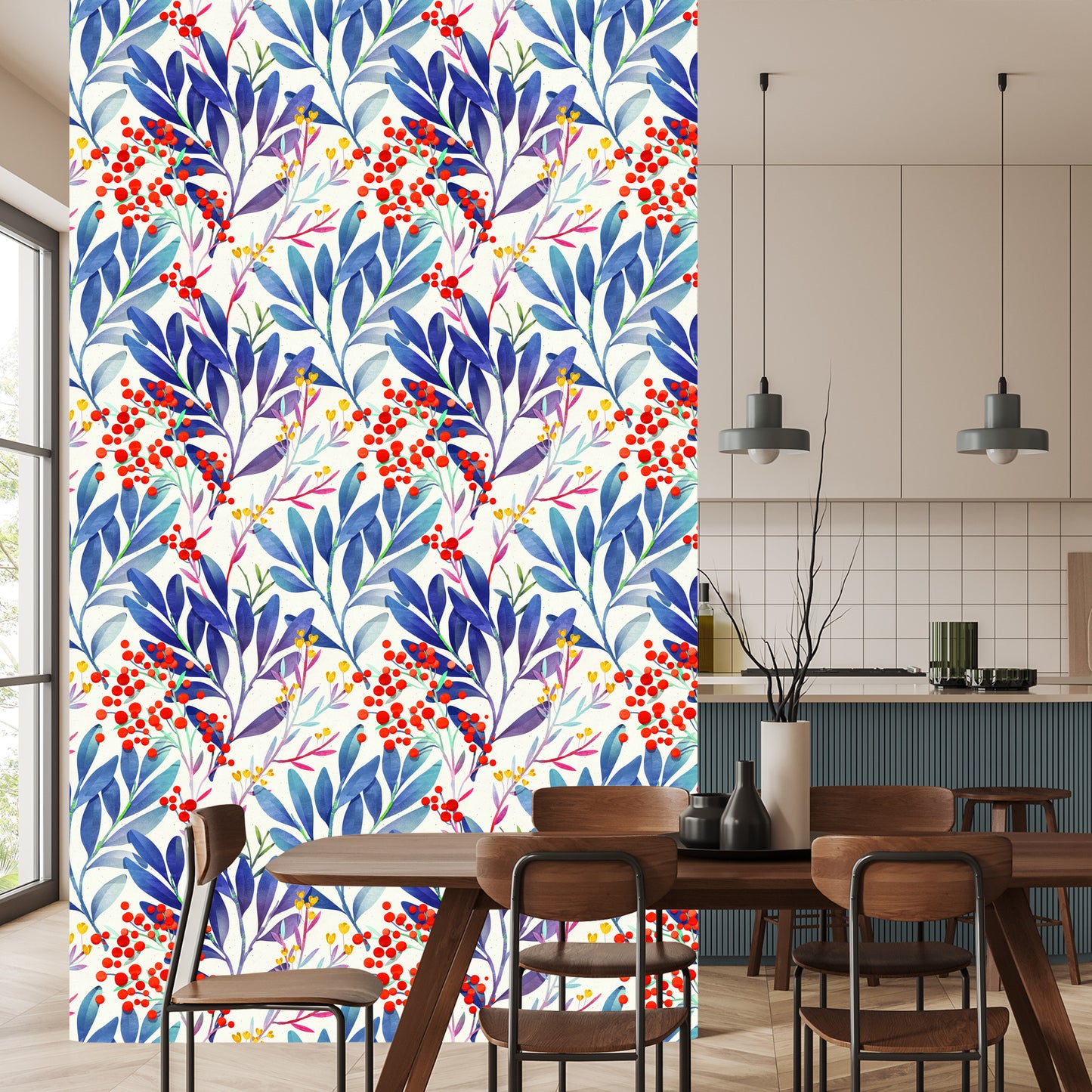 Wallpaper Colorful Flowers In Retro Style