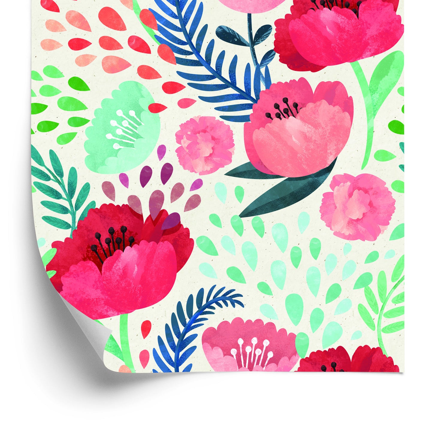 Wallpaper Retro Poppies In Green