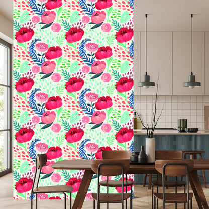 Wallpaper Retro Poppies In Green