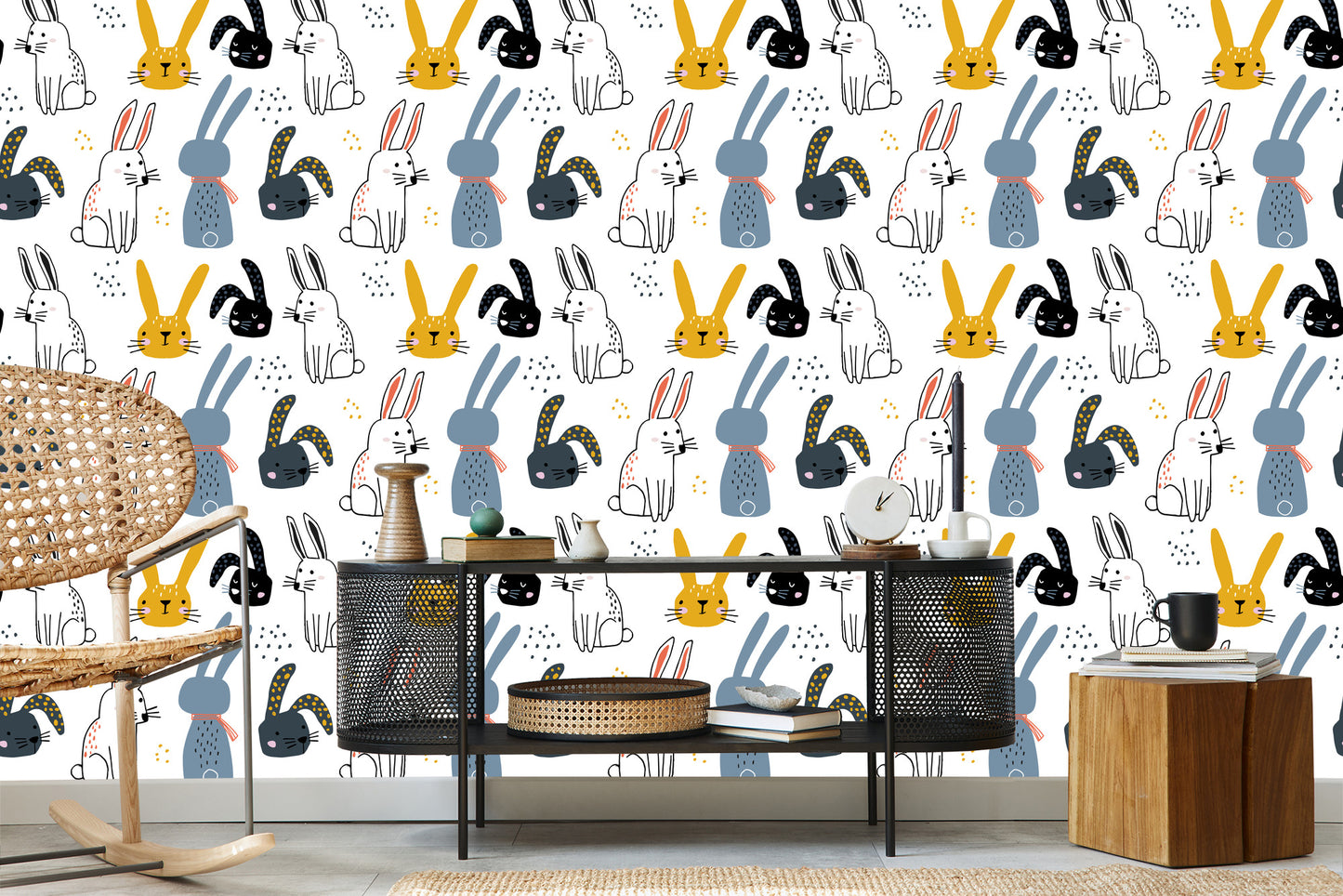 Wallpaper Rabbits On A White Background