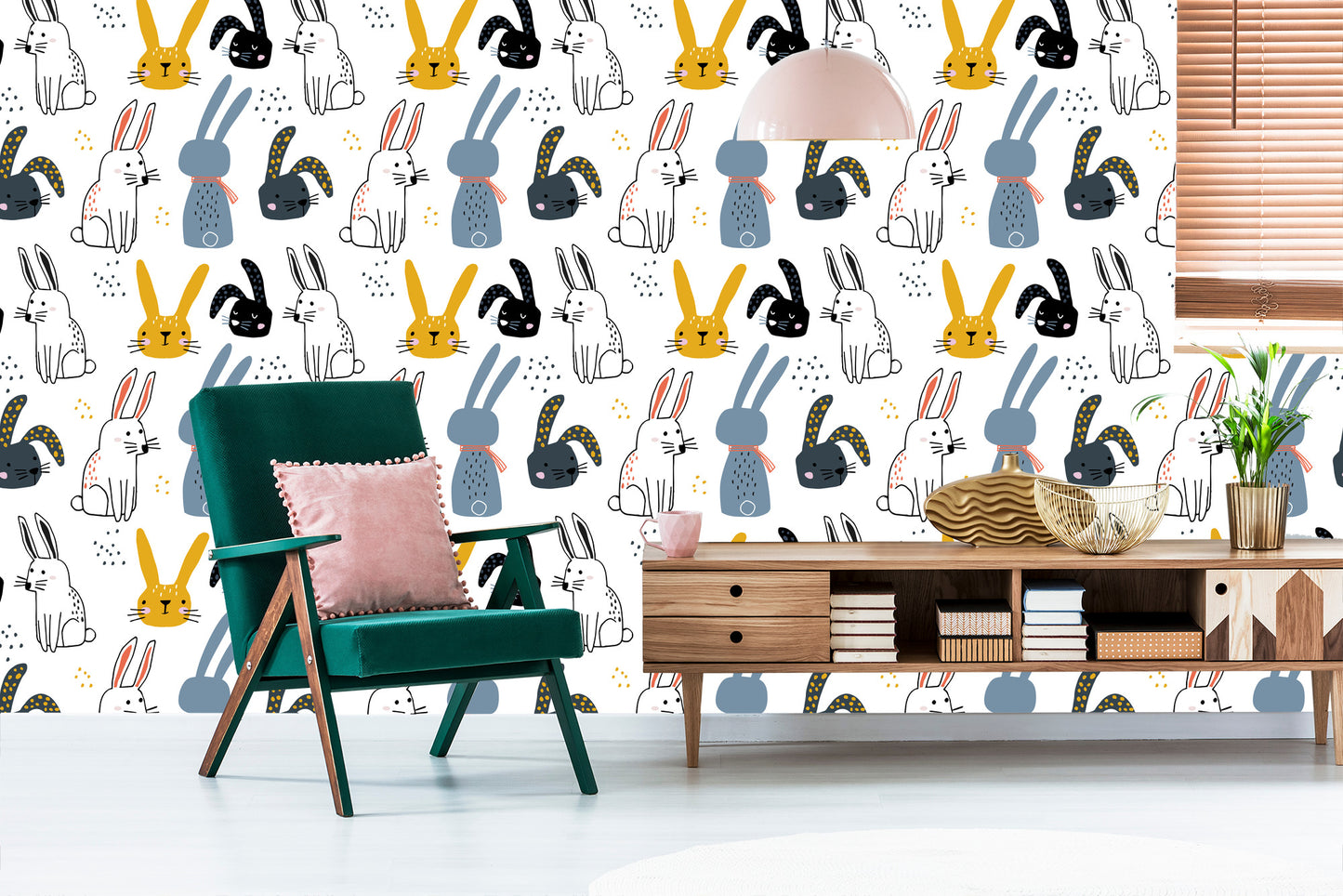 Wallpaper Rabbits On A White Background