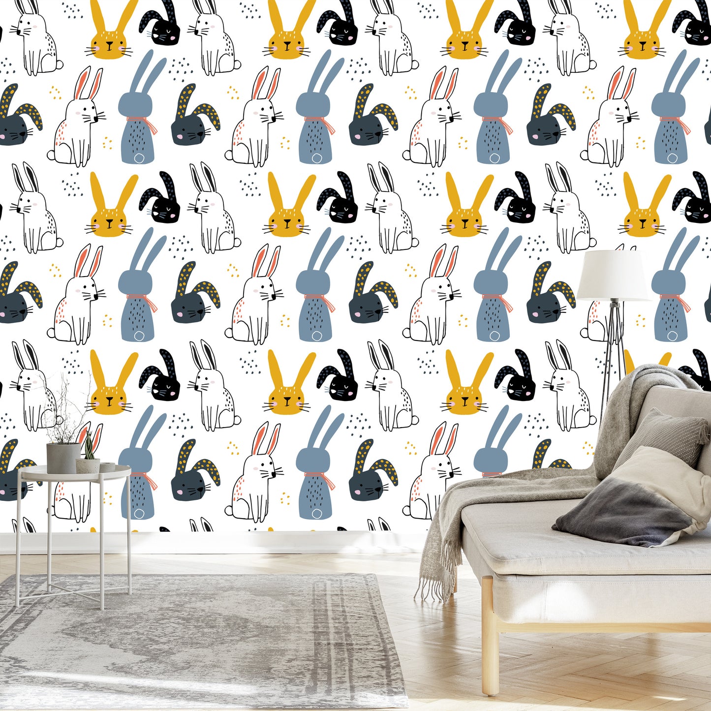 Wallpaper Rabbits On A White Background