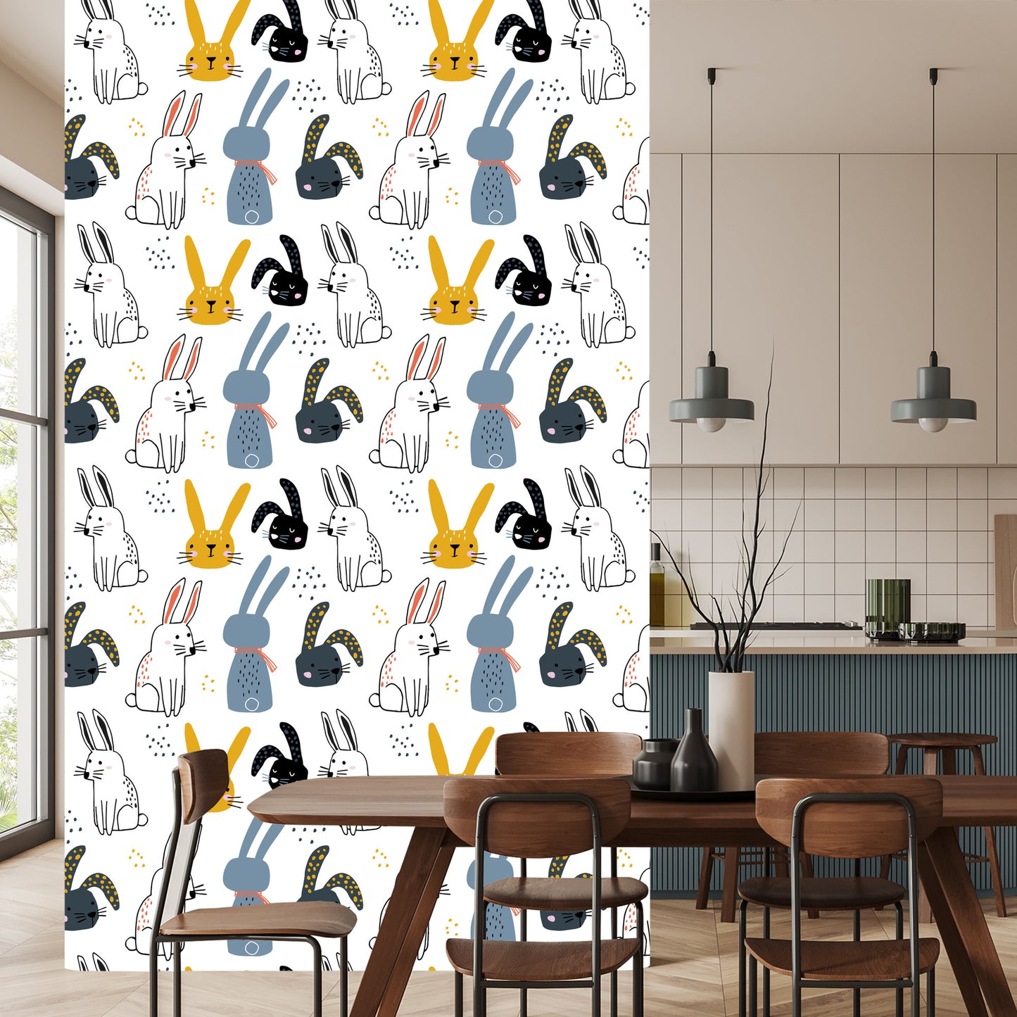 Wallpaper Rabbits On A White Background