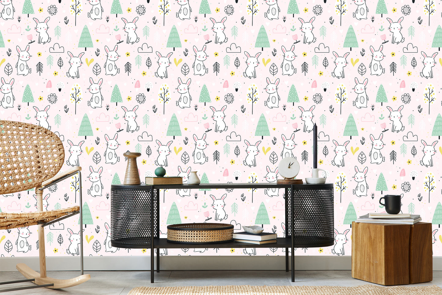 Wallpaper Rabbits Among Trees