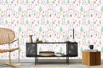 Wallpaper Rabbits Among Trees