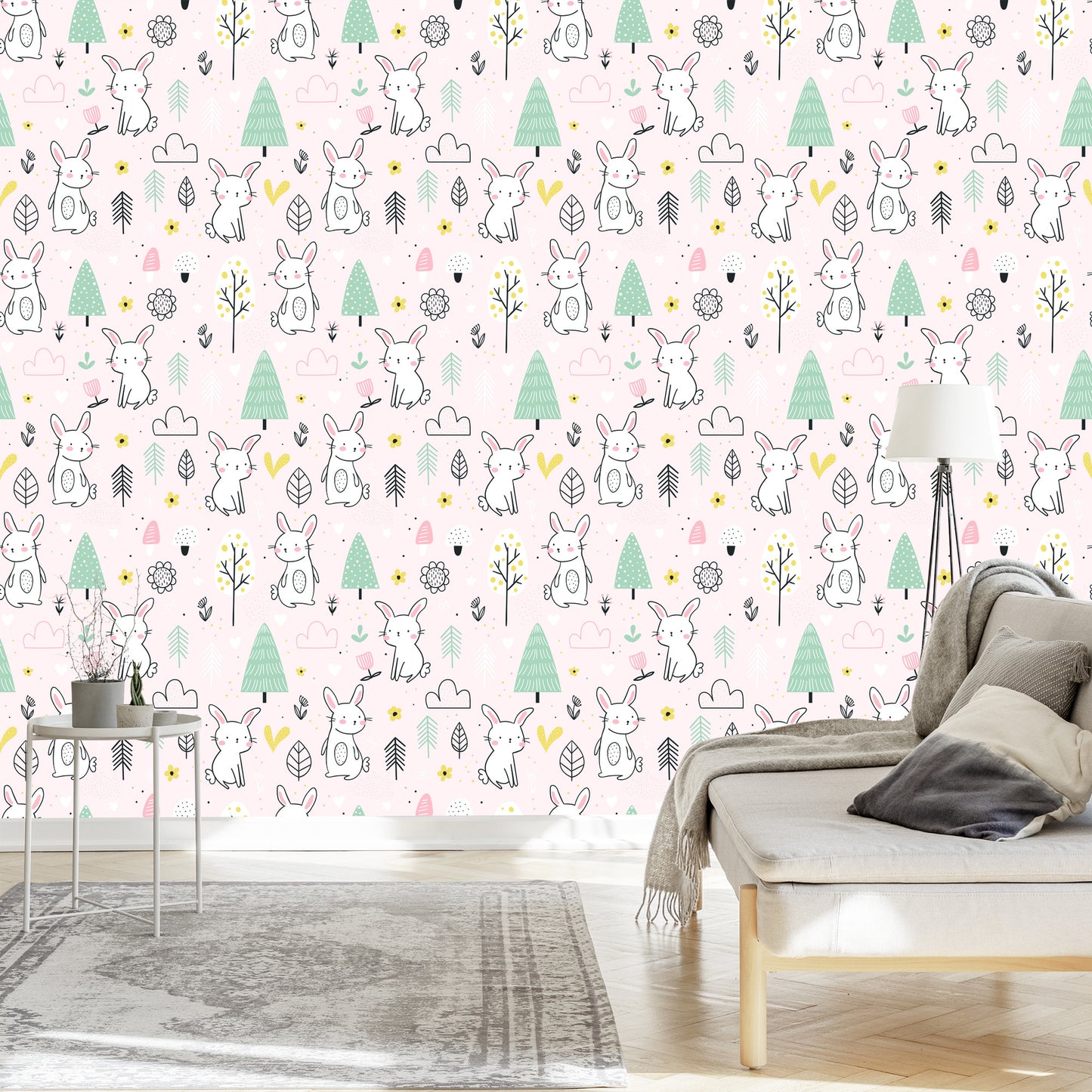 Wallpaper Rabbits Among Trees