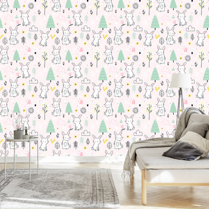 Wallpaper Rabbits Among Trees