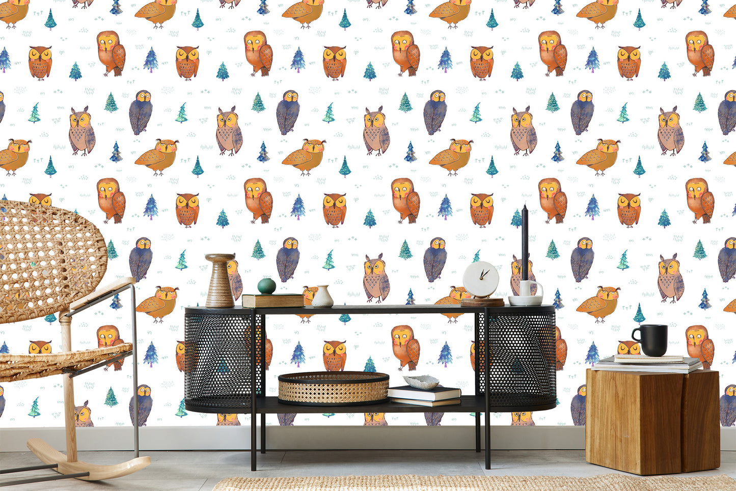 Wallpaper Owls With Trees On The Background