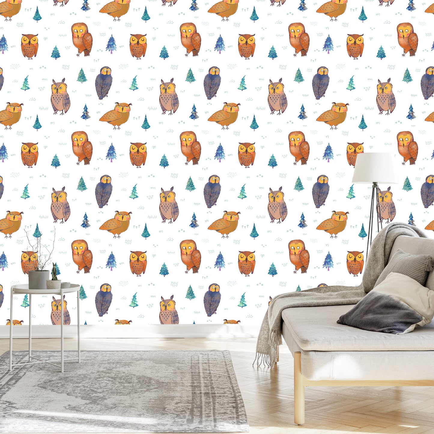 Wallpaper Owls With Trees On The Background
