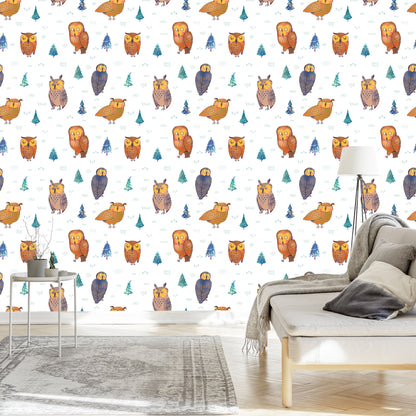Wallpaper Owls With Trees On The Background