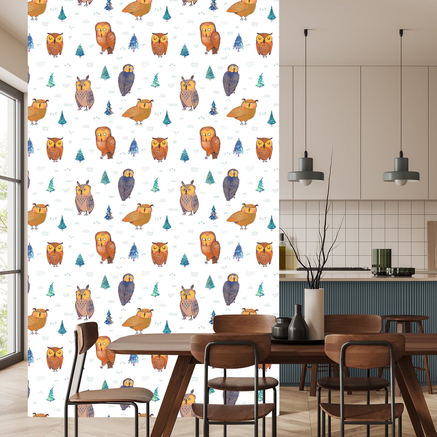 Wallpaper Owls With Trees On The Background