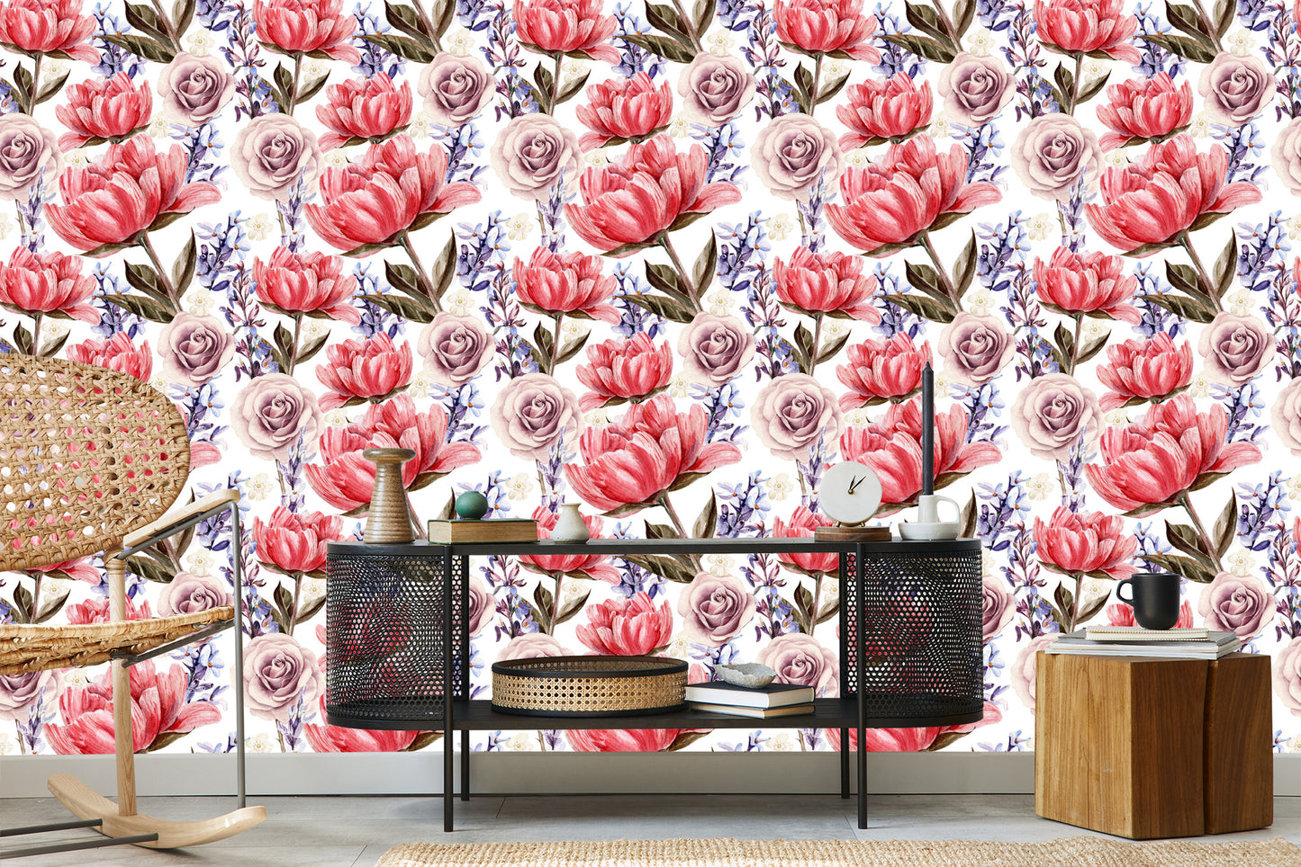 Wallpaper Roses, Peonies And Lavender