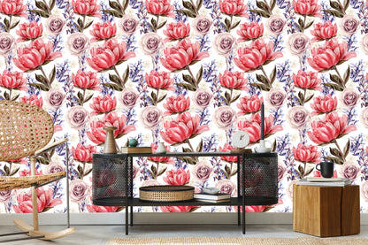 Wallpaper Roses, Peonies And Lavender