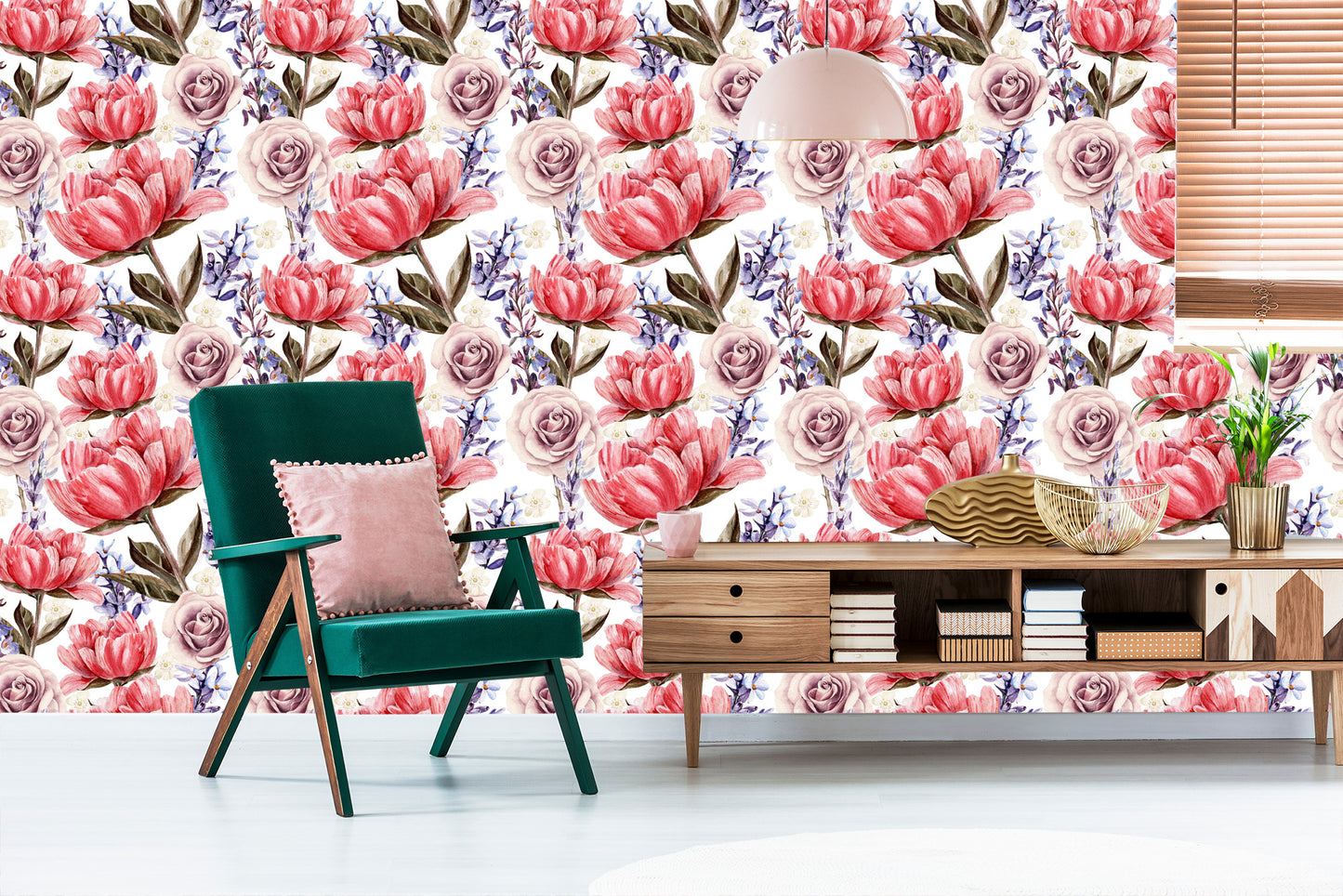 Wallpaper Roses, Peonies And Lavender