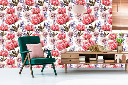 Wallpaper Roses, Peonies And Lavender
