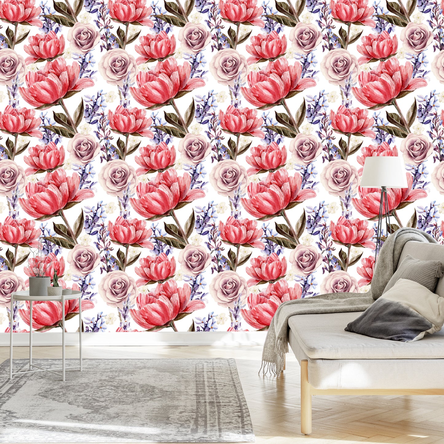 Wallpaper Roses, Peonies And Lavender