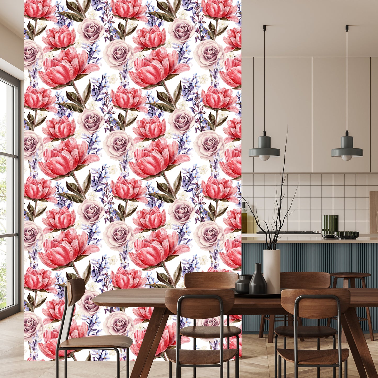 Wallpaper Roses, Peonies And Lavender