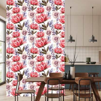 Wallpaper Roses, Peonies And Lavender
